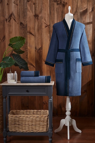 Özdilek Oregon Maskülen Nakışlı Denim Kimono Bornoz Lacivert