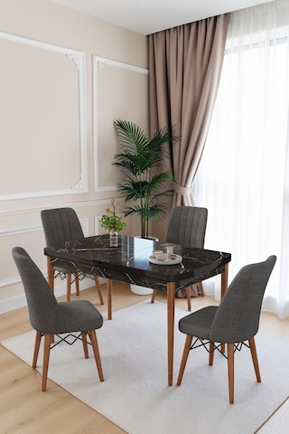 80x170cm Mutfak Masası Takımı 4 Kişilik Açılır Masa Sandalye Takımı -yemek Odası-mdf Siyah Mermer - Antrasit