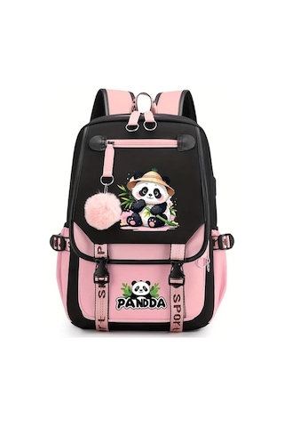 Wangxi Moda Yaratıcı Pembe Panda Desenli Tip B Buyuk Kapasiteli Sirt Cantasi Ayarlanabilir Askili Genc Pembe