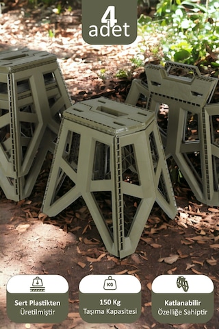 İronika Portatif Taşınabilir Katlanabilir Tank Tabure Kamp Piknik Balıkçı Plaj Taburesi Yeşil 4 Adet Yeşil
