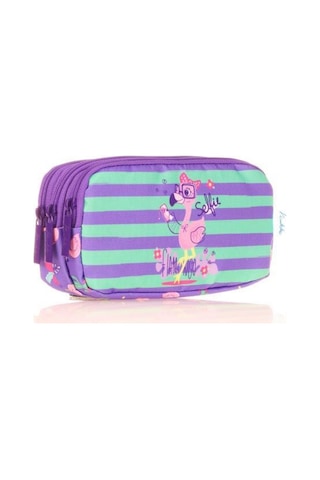 Kaukko Kids 3 Bölmeli Kalem Çantası Paterned Flamingo Lila L8148