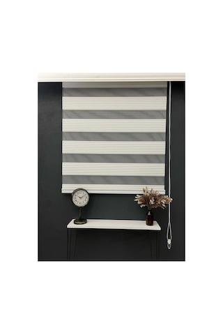 Geniş Pliseli Beyaz Bambu Zebra Stor Perde Etek Dilimsiz