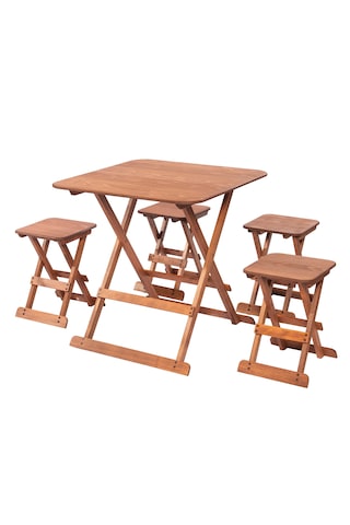 Modermo 4 Kişilik Katlanır Tabureli Masa Seti - 70x70 Cm Grup A Ceviz