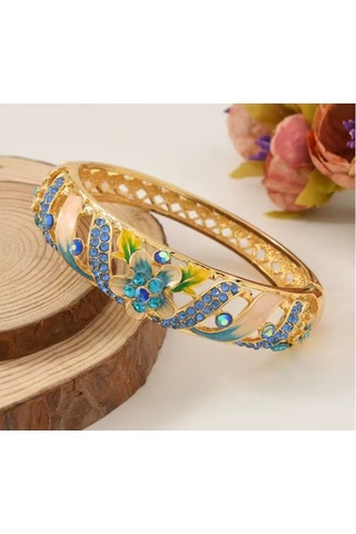 Antik Çiçek Desenli Renkli Emaye Bileklik Çok Renkli