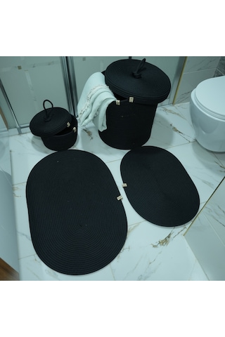 Zengin Supla Banyo Paspas Seti Siyah