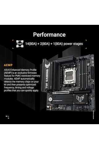Tuf Gamıng B850m-plus Wıfı7 Amd B850 Am5 Ddr5 8000 Dp Hdmı 3x M2 Usb3.2 Gen 2x2 Wifi 7 + Bt Aura Rgb 2.5gbit Lan Matx 14