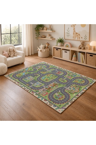 Kartela Halı Dino Kasaba Kaymaz Taban Çocuk Oyun Halısı - 160 x 240 CM