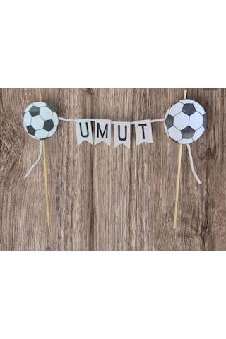 Futbol Konseptli Doğum Günü İsimli Pasta Süsü Fleması