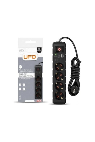 Yeni 4lü Akım Korumalı Grup Priz 1,5 Metre Bakır Kablolu, 5v 2,4a Usb Ve Type-c İle Şarj, Anahtarlı Topraklı Priz, Sürekli Koruma, 16a 250v, Max 3500w Aşırı Yük Koruması, 1,5m. Siyah Renk
