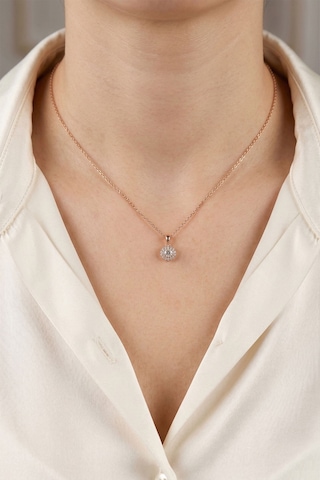 925 Ayar Zirkon Taşlı Rose Minimal Yuvarlak Anturaj Gümüş Kolye Gümüş - Rodyum