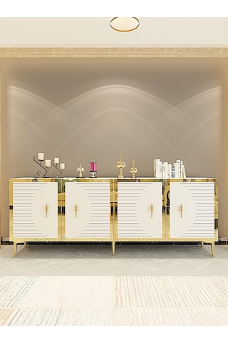 Ka1801bg Tuna Konsol, Tv Sehpası Beyaz-gold 180cm Beyaz