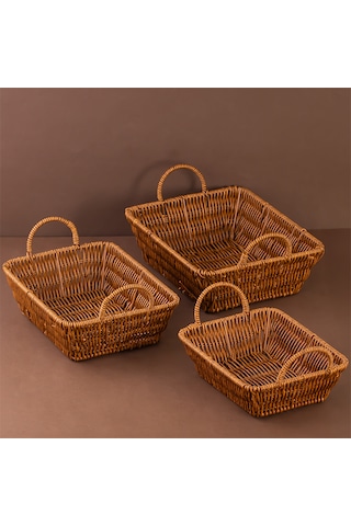 Porsima 301c 3lü Düzenleyici Dikdörtgen Hasır Sepet Seti Ekmeklik