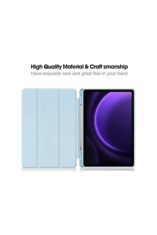 Dancemonkey Samsung Tab S9 Fe Kalem Yuvası Kılıfı - Buz Mavisi, Güçlü Ve Şık Koruma