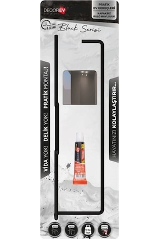 Decorev Dc-5057 Dekoratif Siyah Havluluk Kâğıt Havluluk Metal Askı Siyah Yapışkanlı Gri