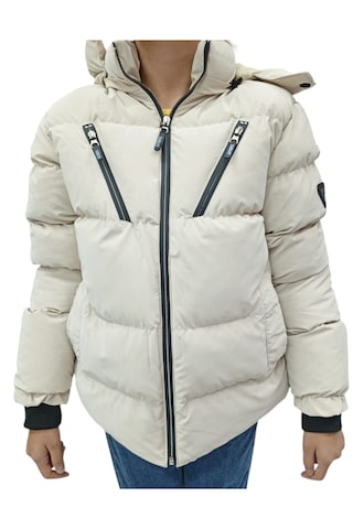 Kız Çocuk /erkek Çocuk Çapraz Fermuar Model Kapüşonu Çıkabilen İçi Peluş Astarlı Bej Renk Mont Bej