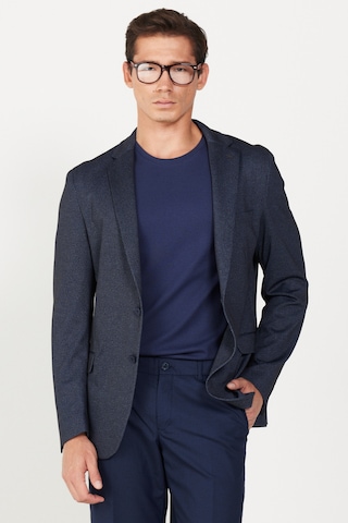 AC&Co / Altınyıldız Classics Erkek Lacivert Slim Fit Dar Kesim Mono Yaka Baskılı Ceket Lacivert