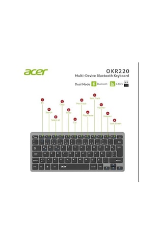 Acer Okr220 Multidevice Dual Mode 2.4ghz Bluetooth Klavye Siyah