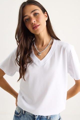 Shade Pamuk Derin V Yakalı Comfort Fit T-shirt 60602066 - Beyaz L