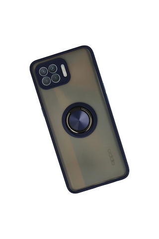 Newface - 215 - Oppo Reno 4 Lite Kılıf Montreal Yüzüklü Silikon Kapak - Csmo-tex - - Lacivert