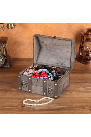 Vintage Kırmızı - Küçük Yüzyıl Kilidi Kilit Ve Şifreli Ev Şeklinde Ahşap Saklama Kutusu A