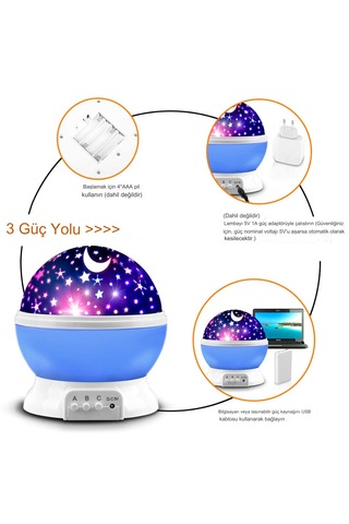 Masa Lambası Işık Küre Projektörlü Yansıtmalı Renkli Yıldızlı