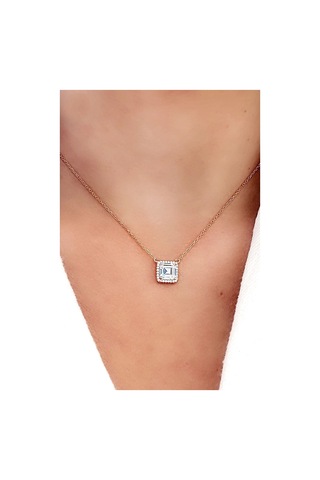 Baget Swarovski Taşlı 925Ayar Gümüş Rose Kare Tek Taş Kolye