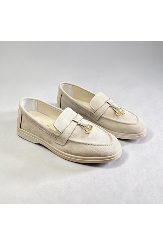 Dabab Shoes Lupy Kadın Süet Düz Taban Rahat Günlük Casual Babet Ayakkabı Bej