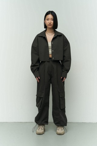 Mai Collection Mai Studios Co. Abra Antrasit Crop Gömlek Pantolon Takım Antrasit