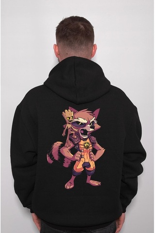 Baskwear Groot Rocket Rakun Galaksinin Koruyucaları Sweatshirt Unisex Kapüşonlu Hoodie SIYAH