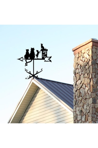 Homyl Cat Metal Rüzgar Gülü Vintage Yönü Göstergesi Veranda