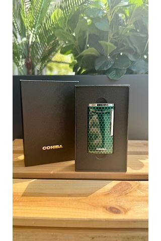 Cohiba Yeşil Desenli Perde Alev Puro Çakmak