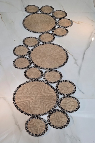 Doğal Görünümlü Asimetrik Modern Dekoratif Banyo Koridor Halı Paspas 35x100 Cm Bej