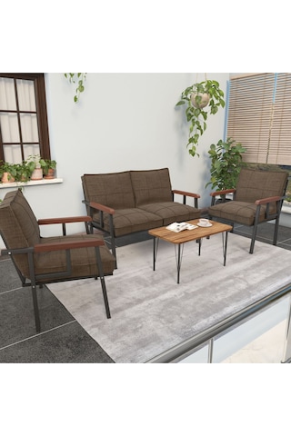 Mygusi Modern Balkon, Bahçe, Cafe - Metal Kanepe Koltuk Takımı - 2+1+1 Sehbalı Kahve
