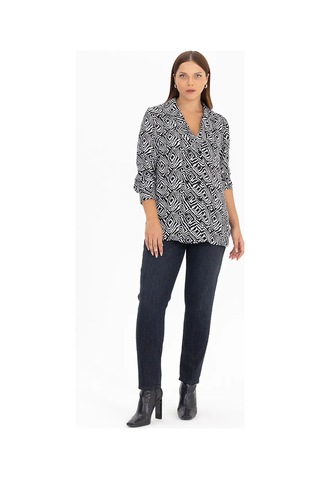 Galaxi 3051002 Kadın Büyük Beden Desenli Kruvaze Yakalı Gömlek Siyah