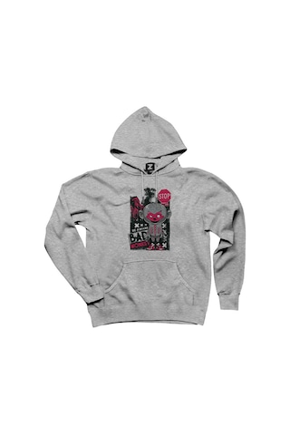 Bad Monkey Animation Gri Kapşonlu Sweatshirt Hoodie Gri
