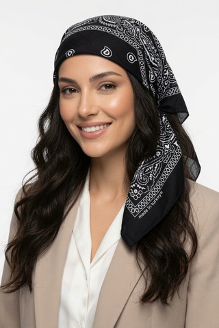 Mollycrush Unisex Siyah Etnik Desenli Bandana Fular Günlük Saç Aksesuarı, Boyunluk Ve Outdoor Model Siyah