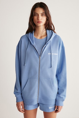 Grımelange Ametıs Kadın Oversize Organik Pamuklu Metal Fermuarlı Kapüşonlu Mavi Sweatshirt Mavi