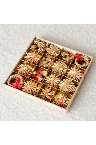 Gajeena Kutup Yıldızı Ve Kar Tanesi Figürlü Buğday Sapı Noel Ağaç Zırhlari - 16'lı 200g Noel Dekorasyon Malzemeleri Haki