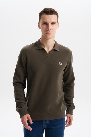 AR-MA Arma Erkek Regular Fit Polo Yaka Sweatshirt Karbon Fırçalı Selanik, %65 Pamuk %35 Polyester, Düğmesiz Basic K30554698602 Haki
