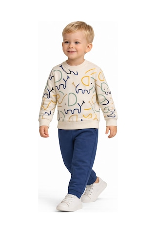 Baglan Erkek Çocuk Önü Baskılı Sweatshirt Ve Eşofman Alt Takım Bgl-st05254 İndigo