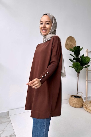 Kahijab Kol Detay Merserize Tunik - Kahverengi