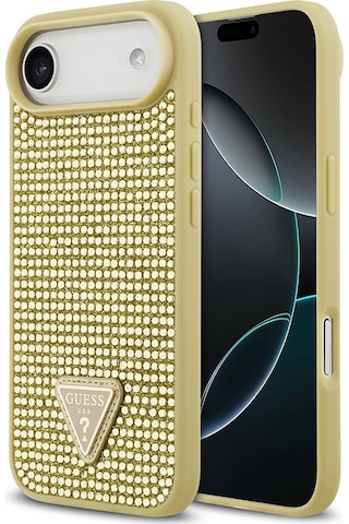 Apple Uyumlu iPhone 17 Air Kılıf Guess Lisanslı Taşlı Arka Yüzey Üçgen Logolu Kapak Gold