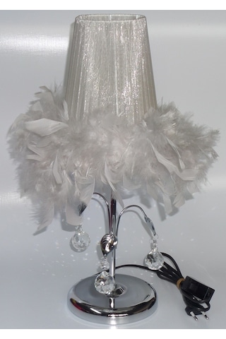 Krem Tüylü Taşlı Yatak Odası Abajuru Krem