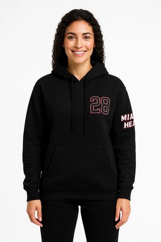 Primemagazam Kadın 3 İplik Pamuklu Kapüşonlu Kanguru Cepli Baskılı Hoodie Sweatshirt - Siyah Çeşitli