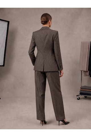 Prenses Kadın Takım Elbise Limited Edition Klasik Blazer Ve Pantolon Kahverengi
