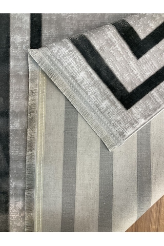 Saraz Halı Çerçeve Model Bambu Yıkanabilir Parlak Halı Gri Çizgi Gri-gri