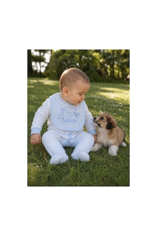Omeca Concept 5'li Bebek Giyim Seti I Love My Daddy Baskılı Mavi Tulum, Body, Şapka, Önlük Ve Eldiven