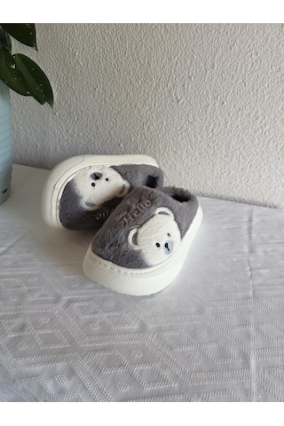 Kadın Ayıcık Desenli Rahat Peluş Ev Terliği 25bnt132 Gri