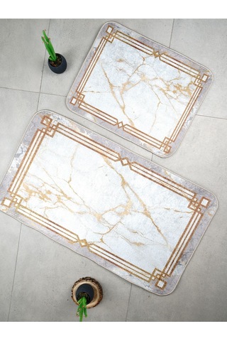 Dijital Baskılı Yıkanabilir Kaymaz Taban 2li Banyo Halısı Paspas Klozet Takımı 6001b