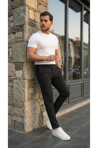 Efnaz Style Erkek Slim Fit Dilli Kumaş Pantolon siyah